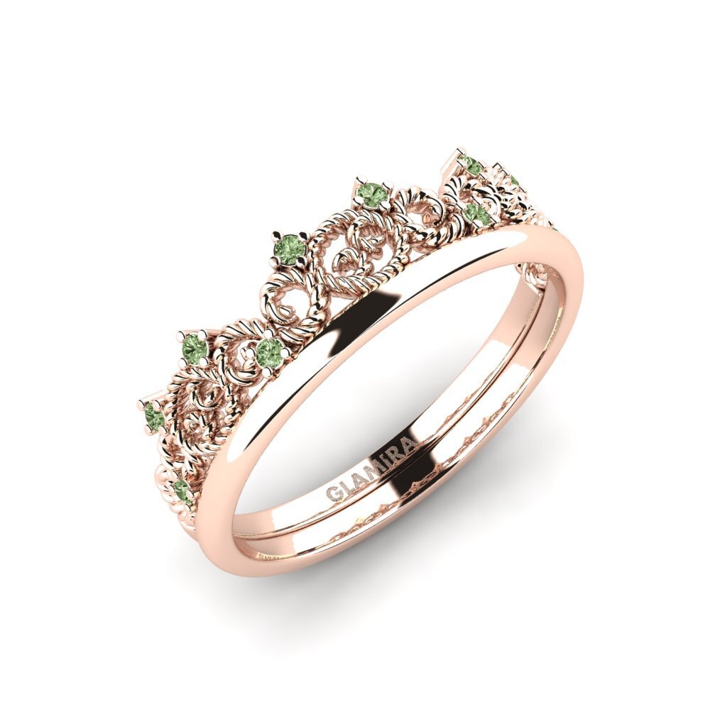 14K Rood Goud Groene Diamant Verlovingsring Halieis