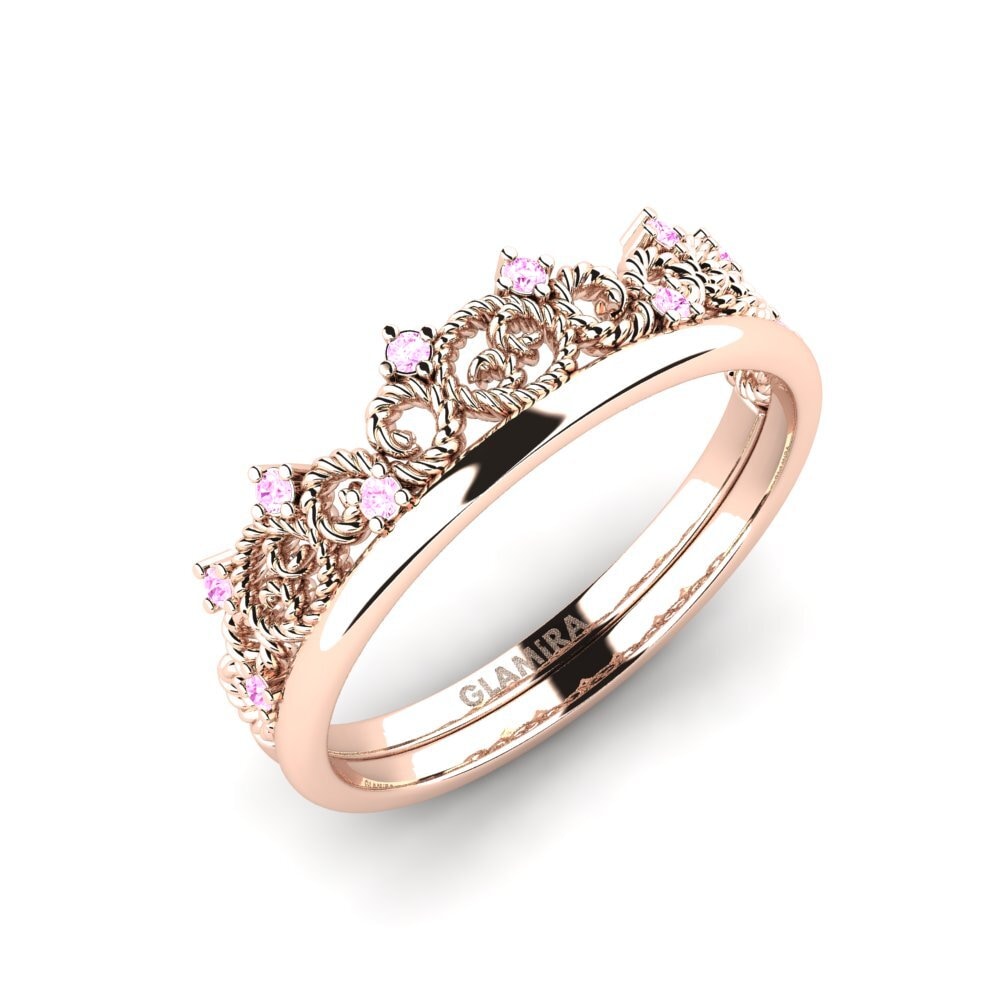 14K Rood Goud Roze Saffier Verlovingsring Halieis