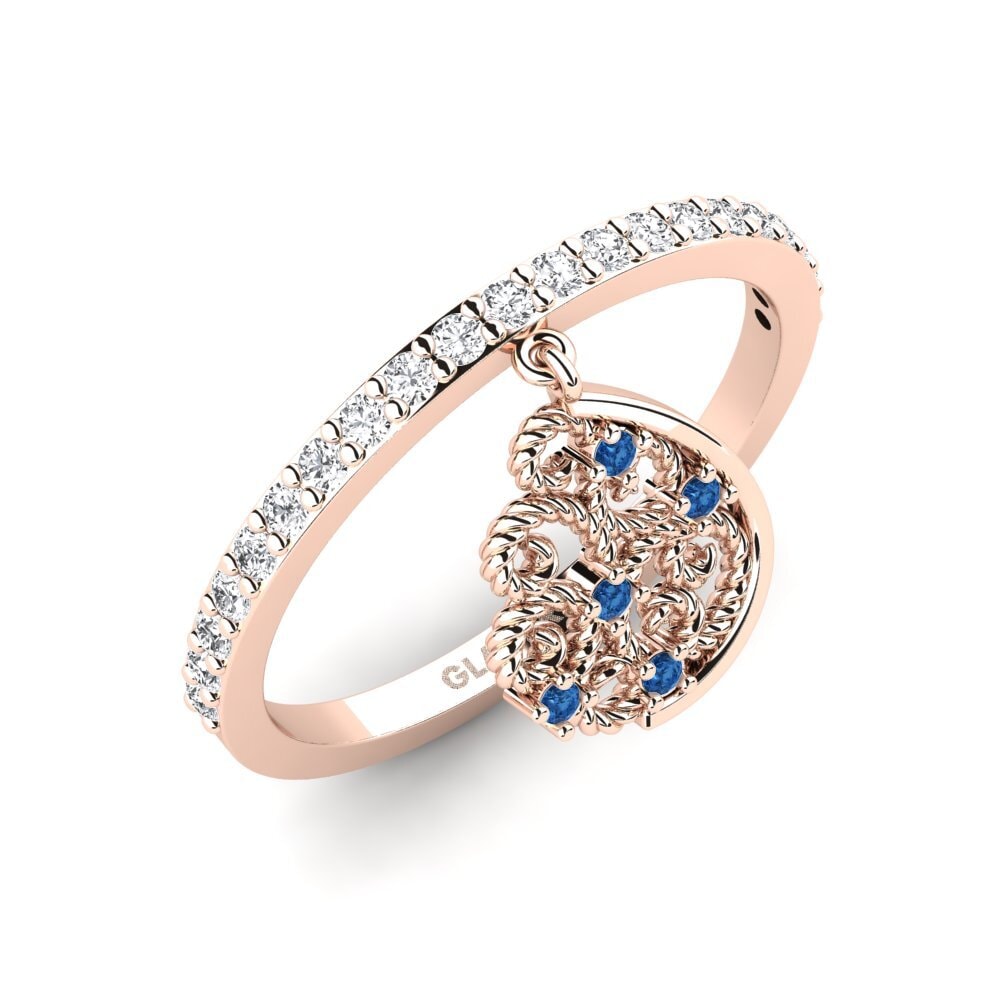 14K Rood Goud Donker Blauwe Zirkoon Verlovingsring Hybla