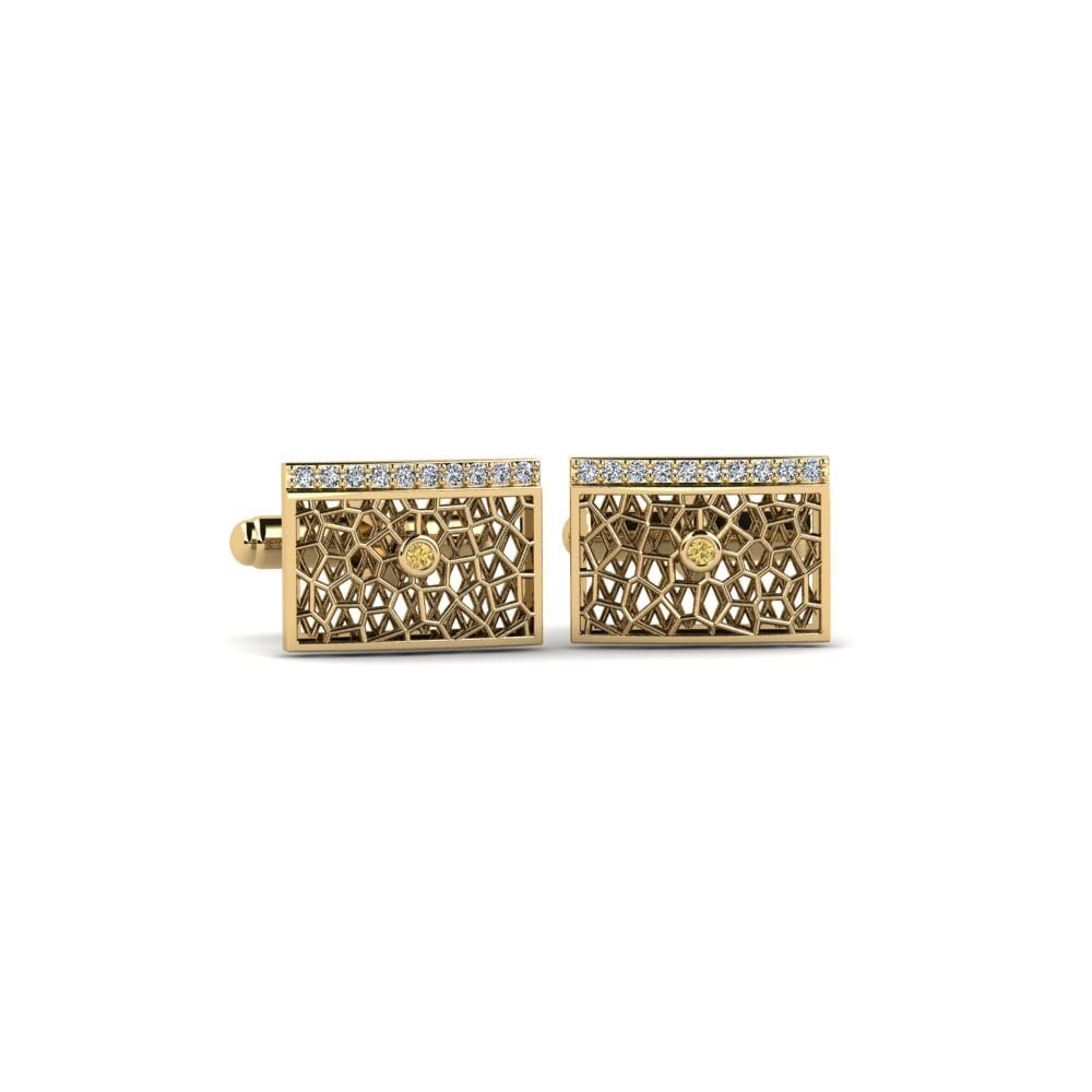 585 Gult Guld Gul Diamant Manchetknap Baklos