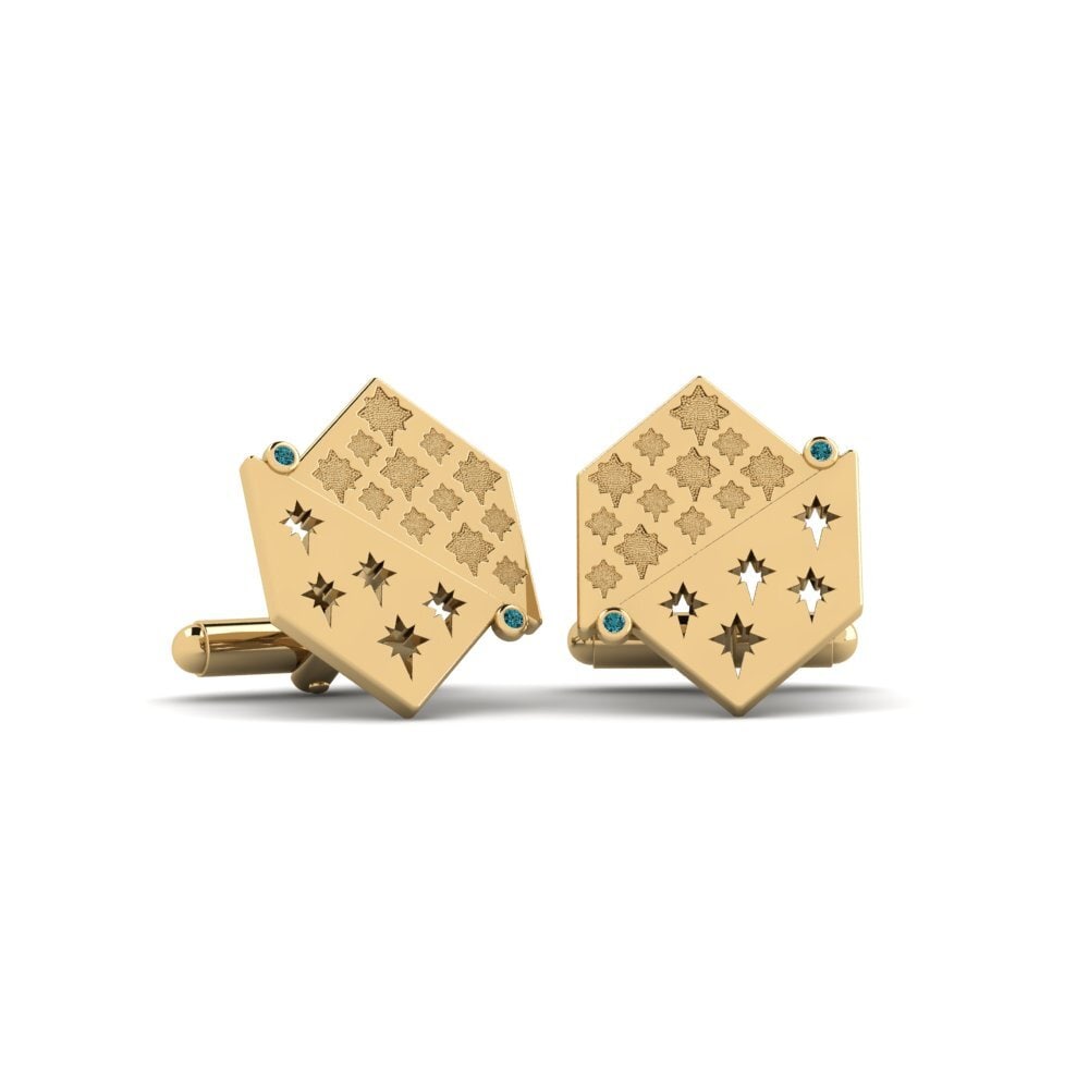 375 Gult Guld Blå Diamant Manchetknap Fellow