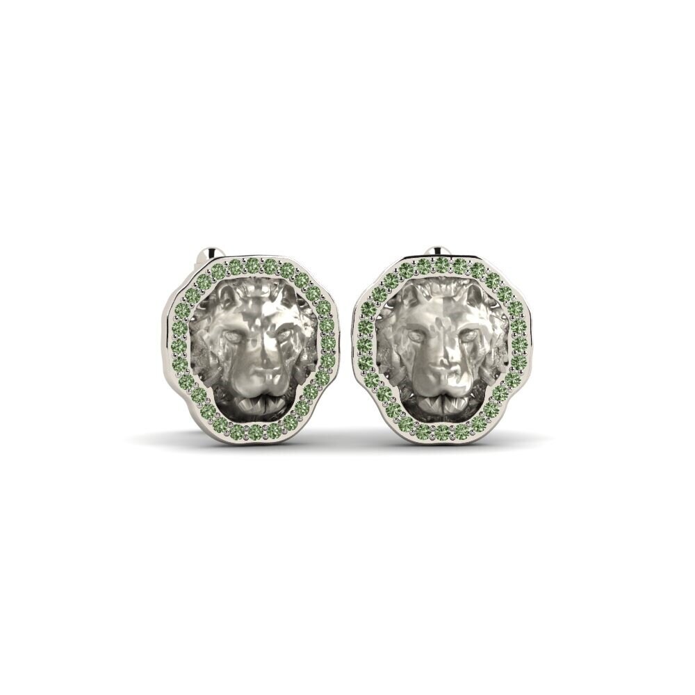 White Silver Green Diamond Cufflink Kerkoy