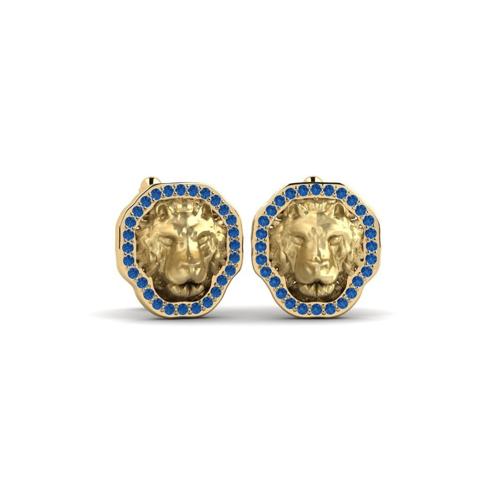 14ct Yellow Gold Dark Blue Zirconia Cufflink Kerkoy