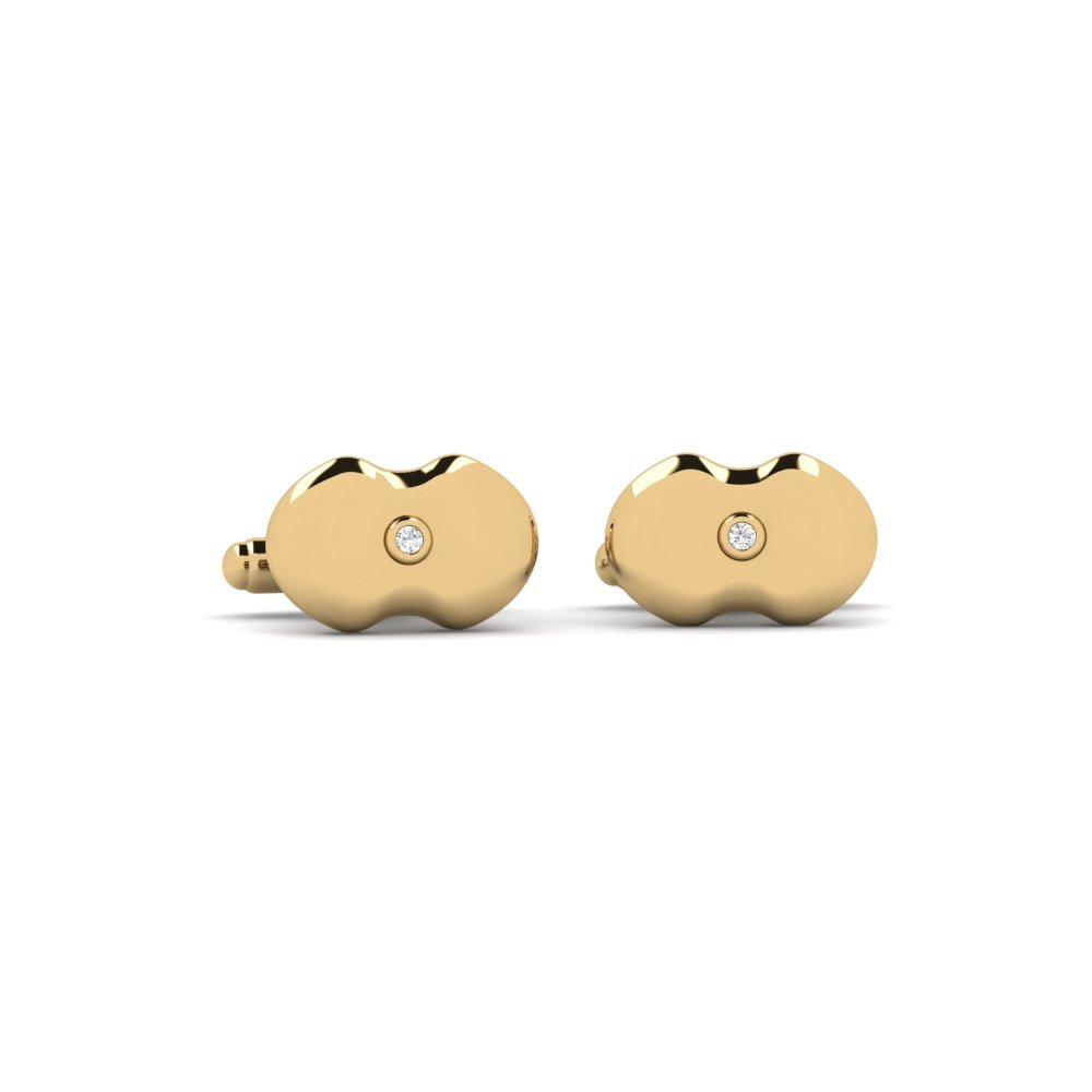 14ct Yellow Gold White sapphire Cufflink Tensla