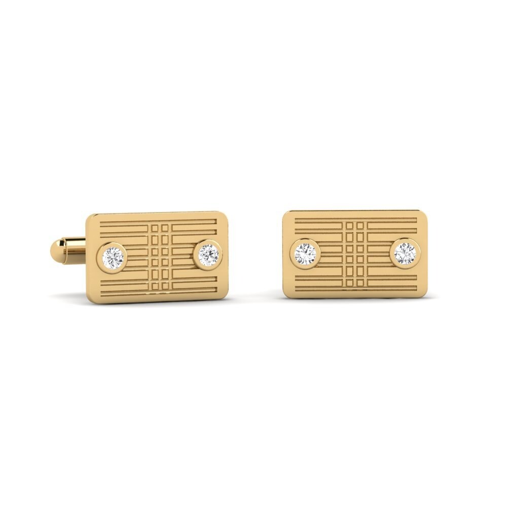 14ct Yellow Gold White sapphire Cufflink Weedio