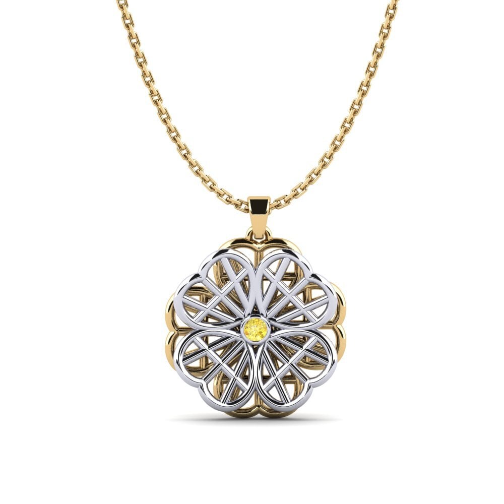 9k Oro Amarillo & Blanco Zafiro amarillo Colgante de Mujer Cerfelaphe