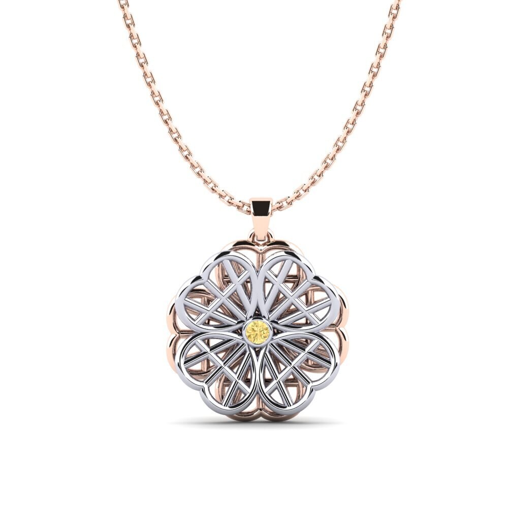 14k Oro Rosa & Blanco Diamante Amarillo Colgante de Mujer Cerfelaphe