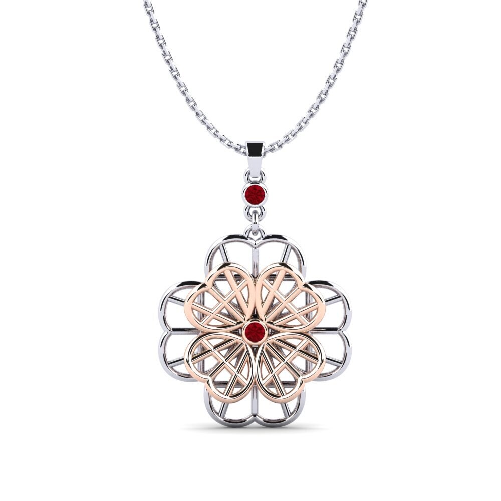 14k Oro Blanco & Rosa Circonita Roja Colgante de Mujer Chamelle