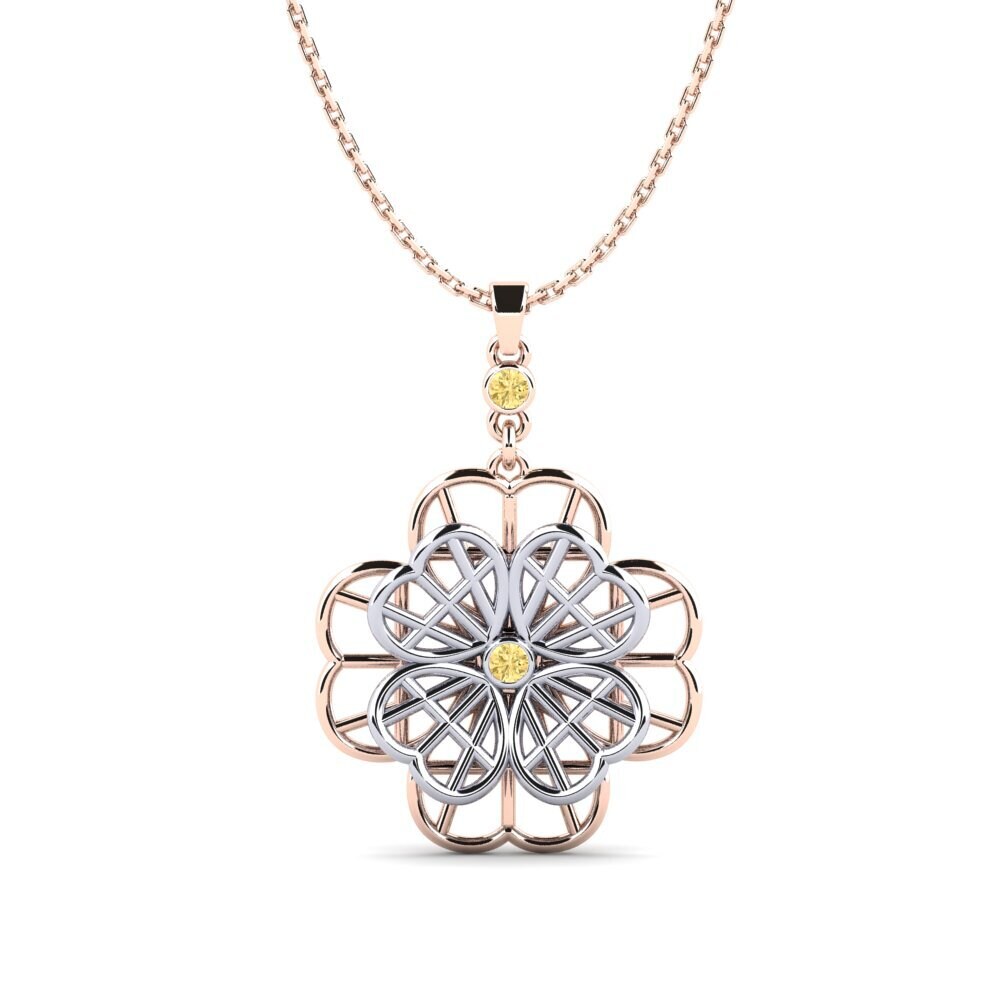 14k Oro Rosa & Blanco Diamante Amarillo Colgante de Mujer Chamelle