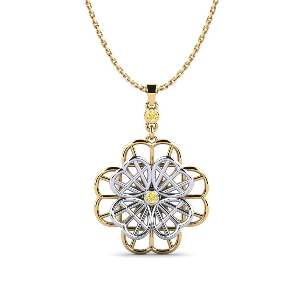 9k Oro Amarillo & Blanco Diamante Amarillo Colgante de Mujer Chamelle