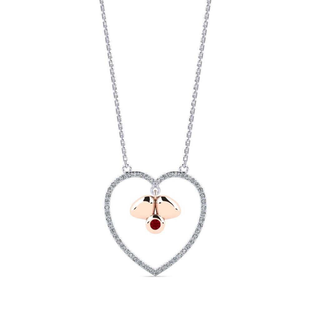 14k Oro Blanco & Rosa Circonita Roja Collar de Mujer Ptotic
