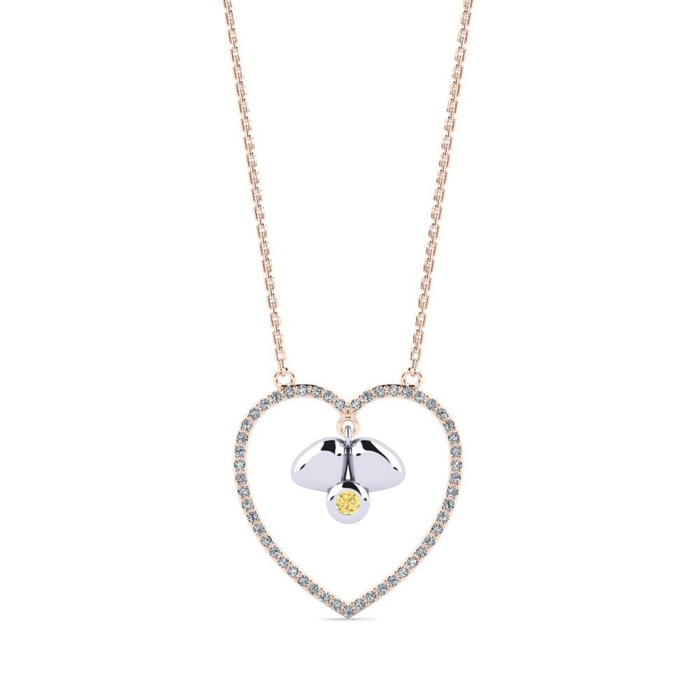 14k Oro Rosa & Blanco Diamante Amarillo Collar de Mujer Ptotic