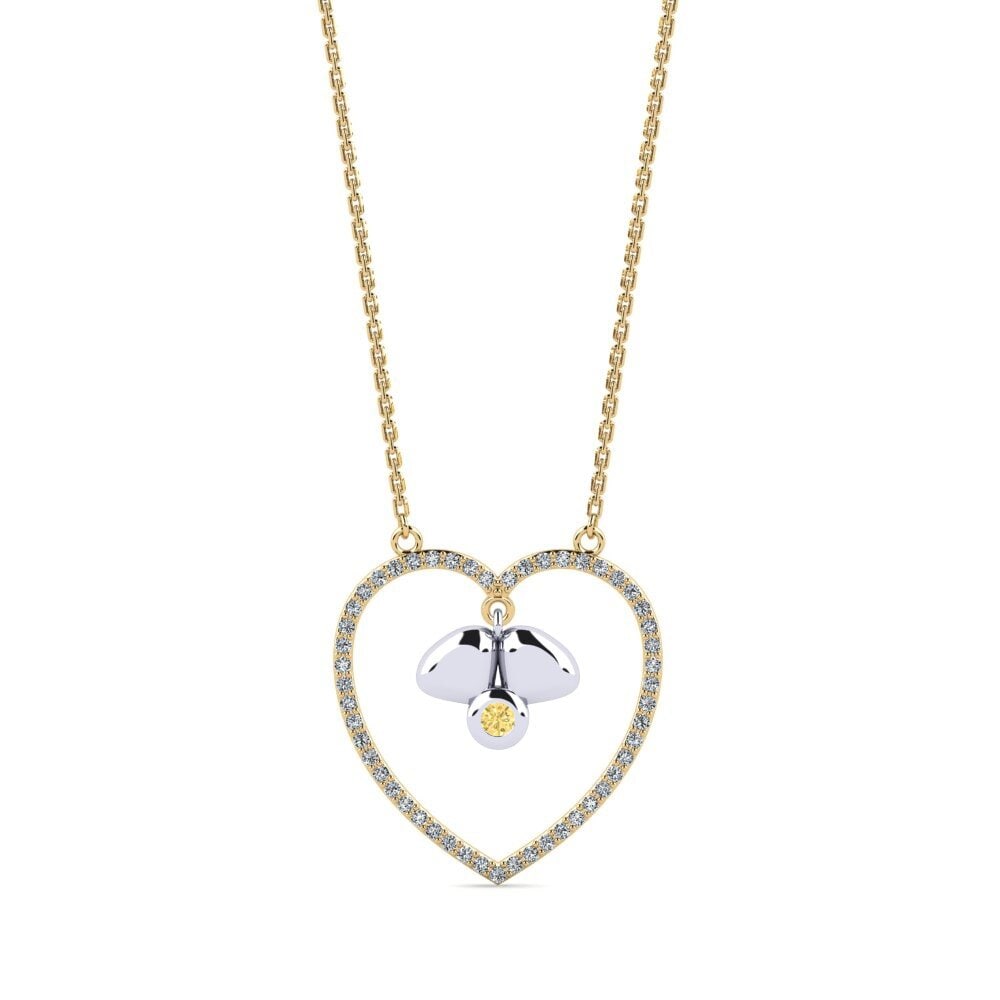 9k Oro Amarillo & Blanco Diamante Amarillo Collar de Mujer Ptotic