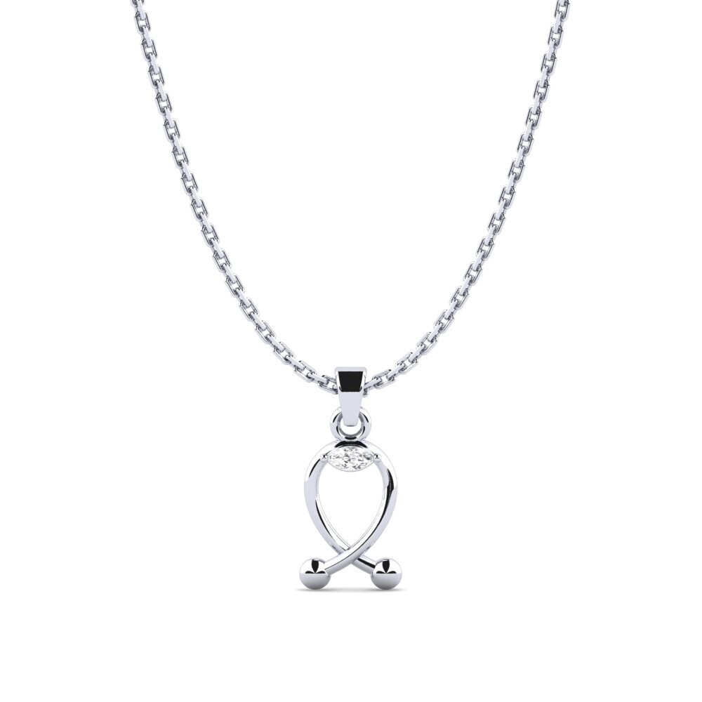 14k Oro Blanco Zafiro blanco Colgante de Mujer Tarqusaj