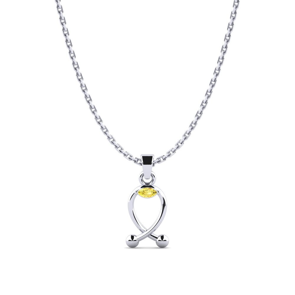 18k Oro Blanco Zafiro amarillo Colgante de Mujer Tarqusaj