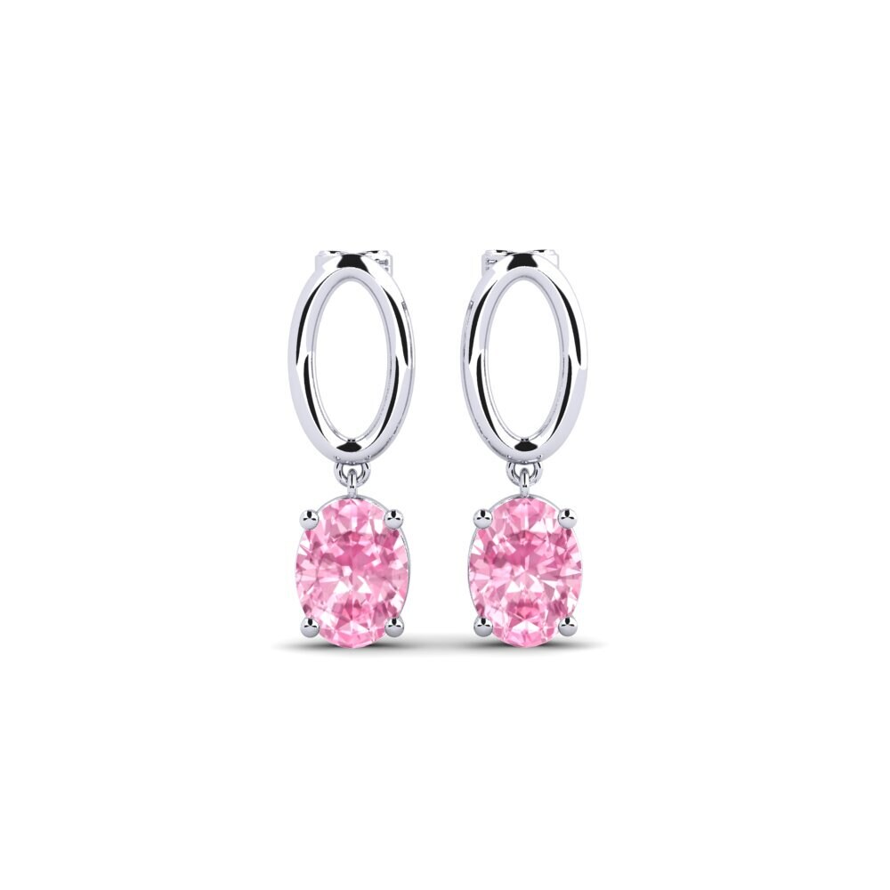 18ct White Gold Oval Pink Sapphire Women's Earring Naso