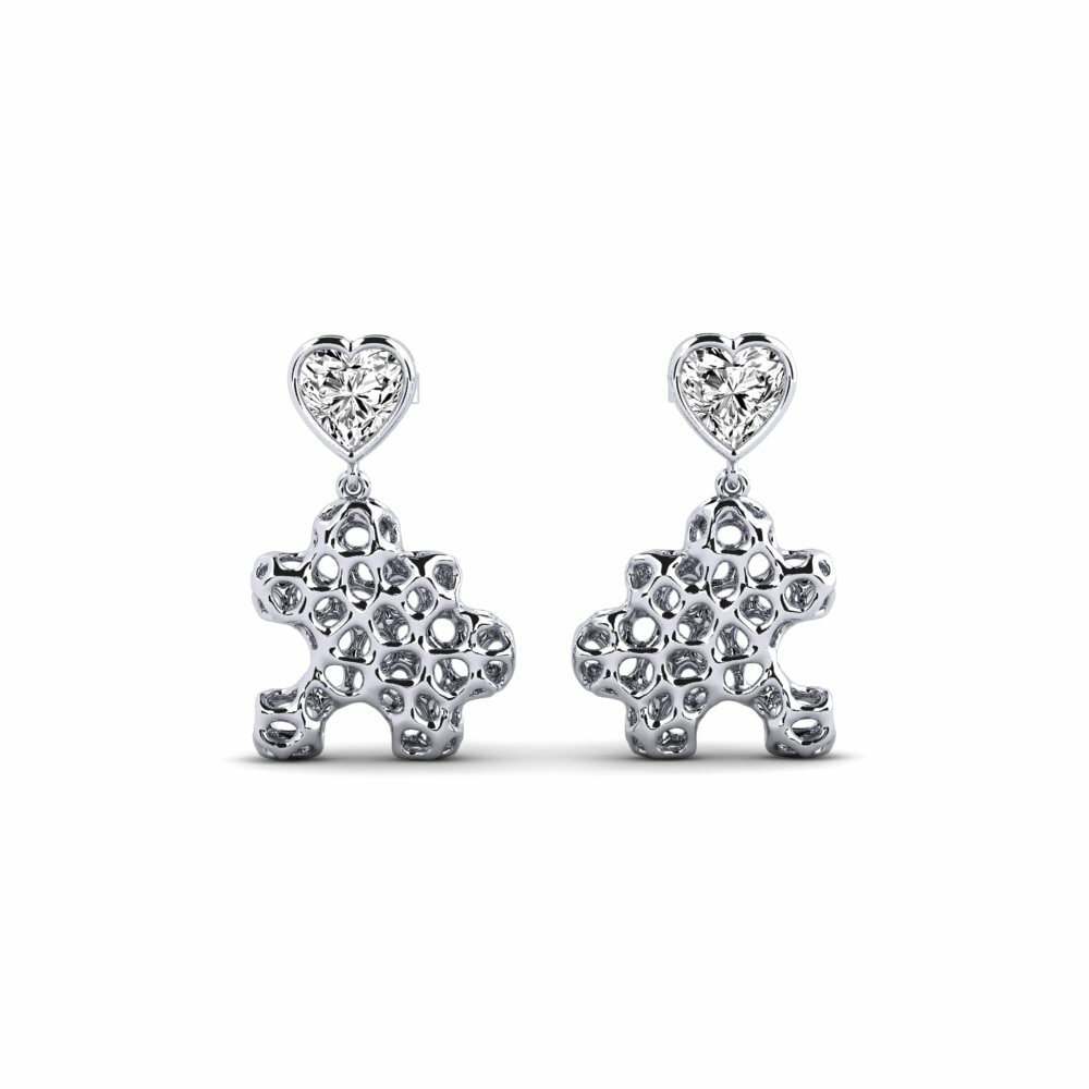 14k Oro Blanco Corazón Moissanita Pendiente de mujer Niala
