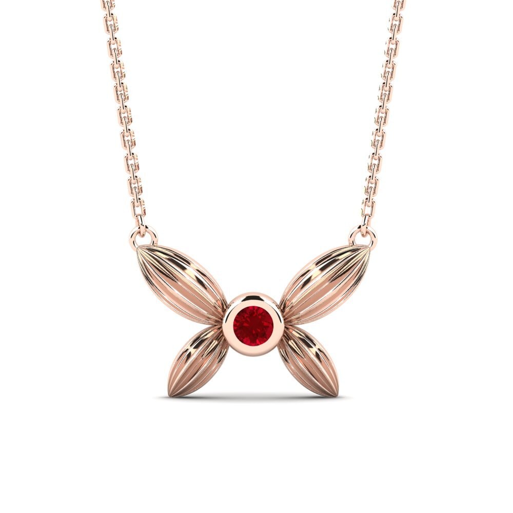 14k Oro Rosa Circonita Roja Collar para Niño Belkims