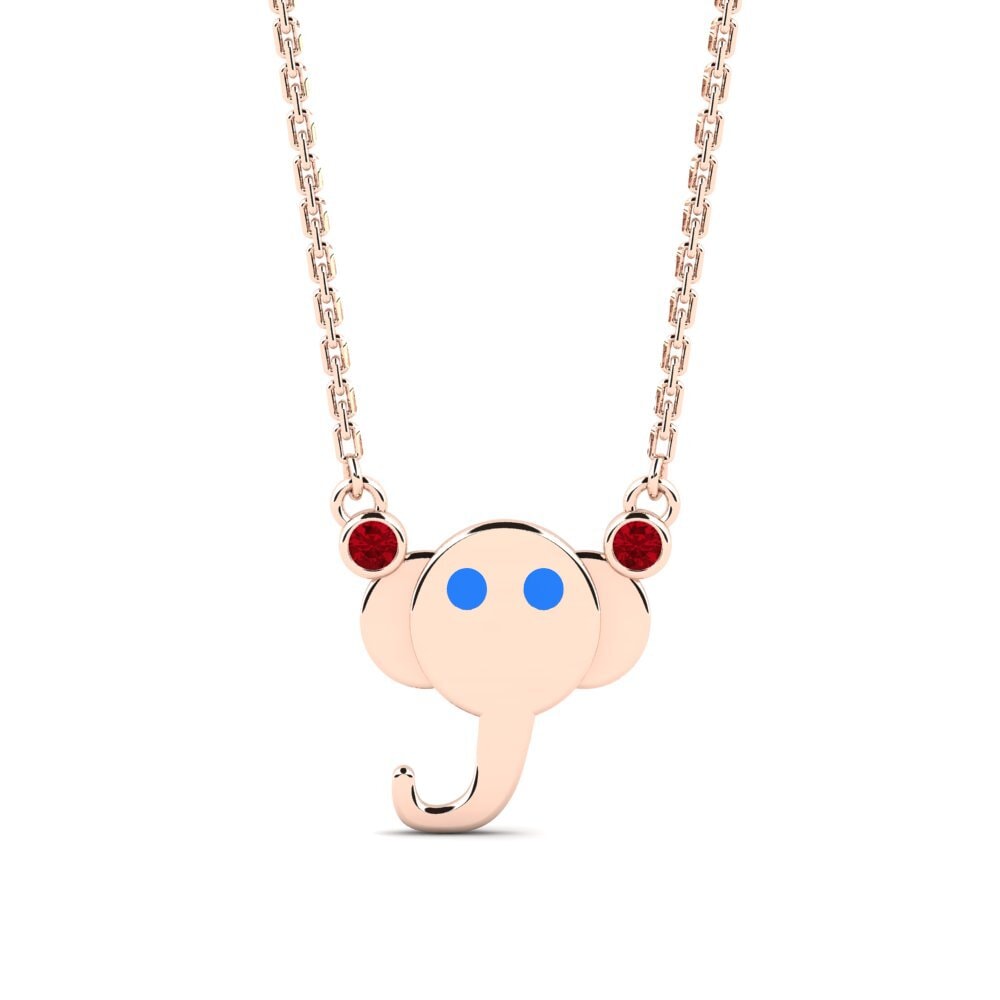 14k Oro Rosa Circonita Roja Collar para Niño Dodo