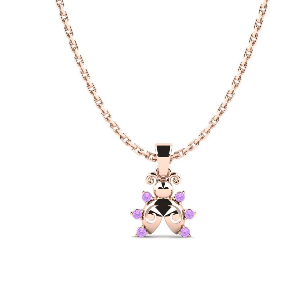 14k Oro Rosa Amatista Colgante para Niño Ecazo