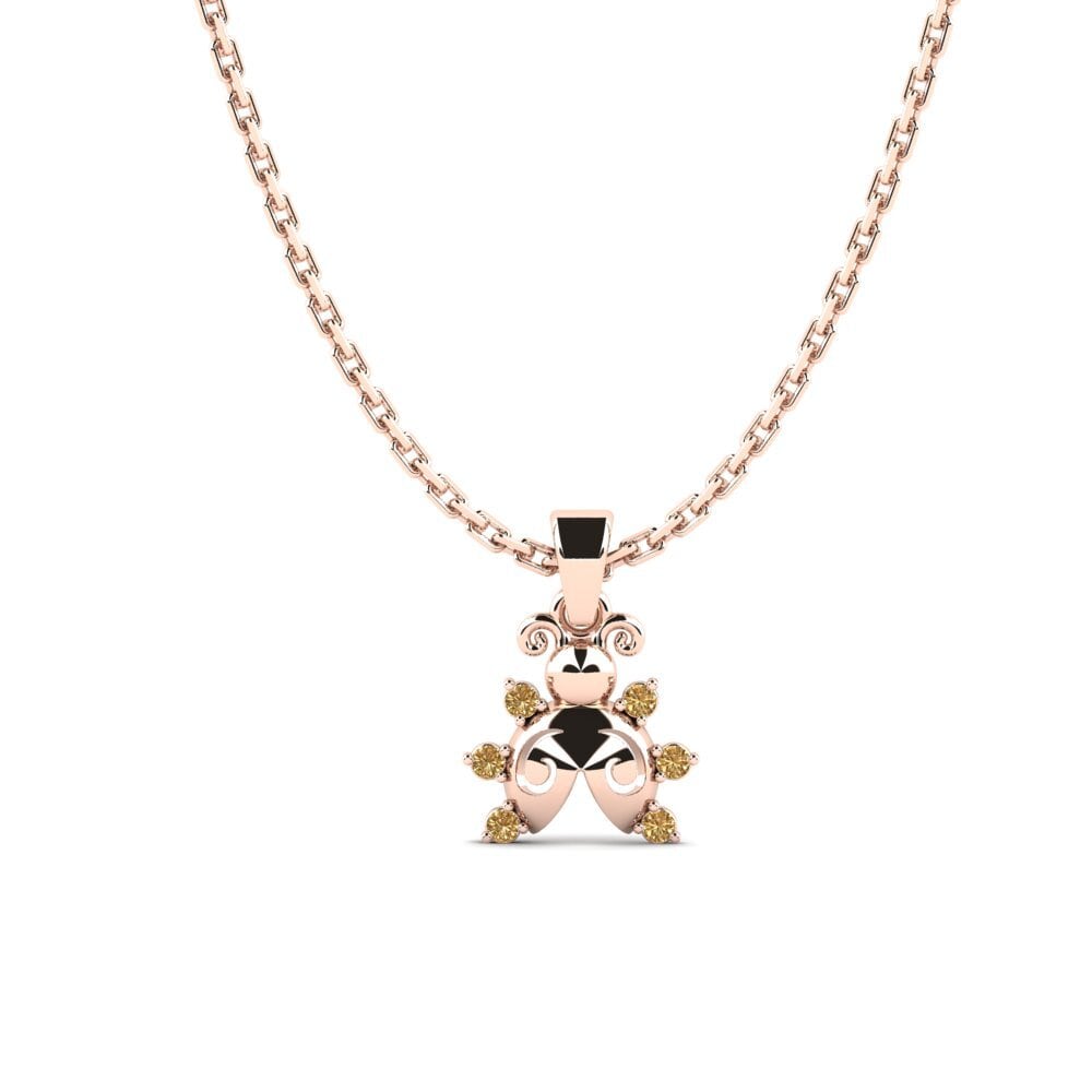 14k Oro Rosa Diamante Marrón Colgante para Niño Ecazo