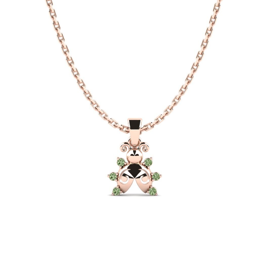 14k Oro Rosa Diamante Verde Colgante para Niño Ecazo