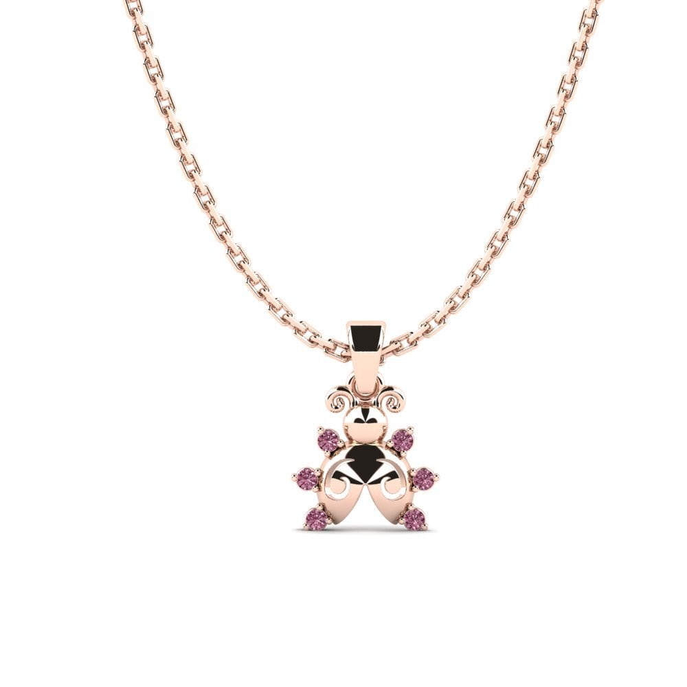 14k Oro Rosa Rodolita de Granito Colgante para Niño Ecazo
