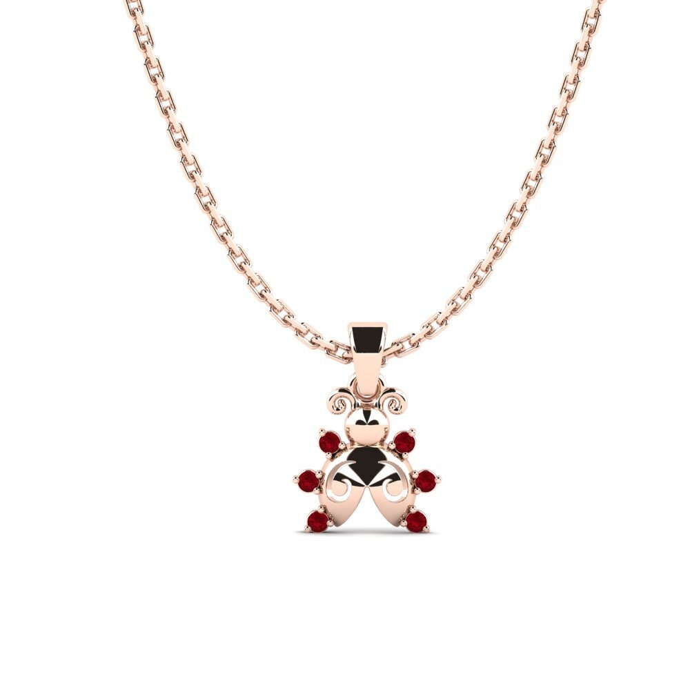 14k Oro Rosa Circonita Roja Colgante para Niño Ecazo