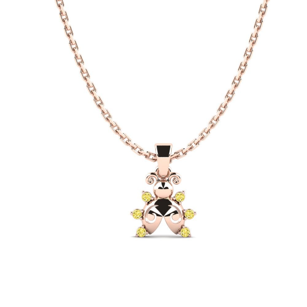 14k Oro Rosa Zafiro amarillo Colgante para Niño Ecazo