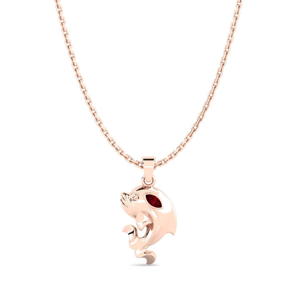 14k Oro Rosa Circonita Roja Colgante para Niño Morsnsis