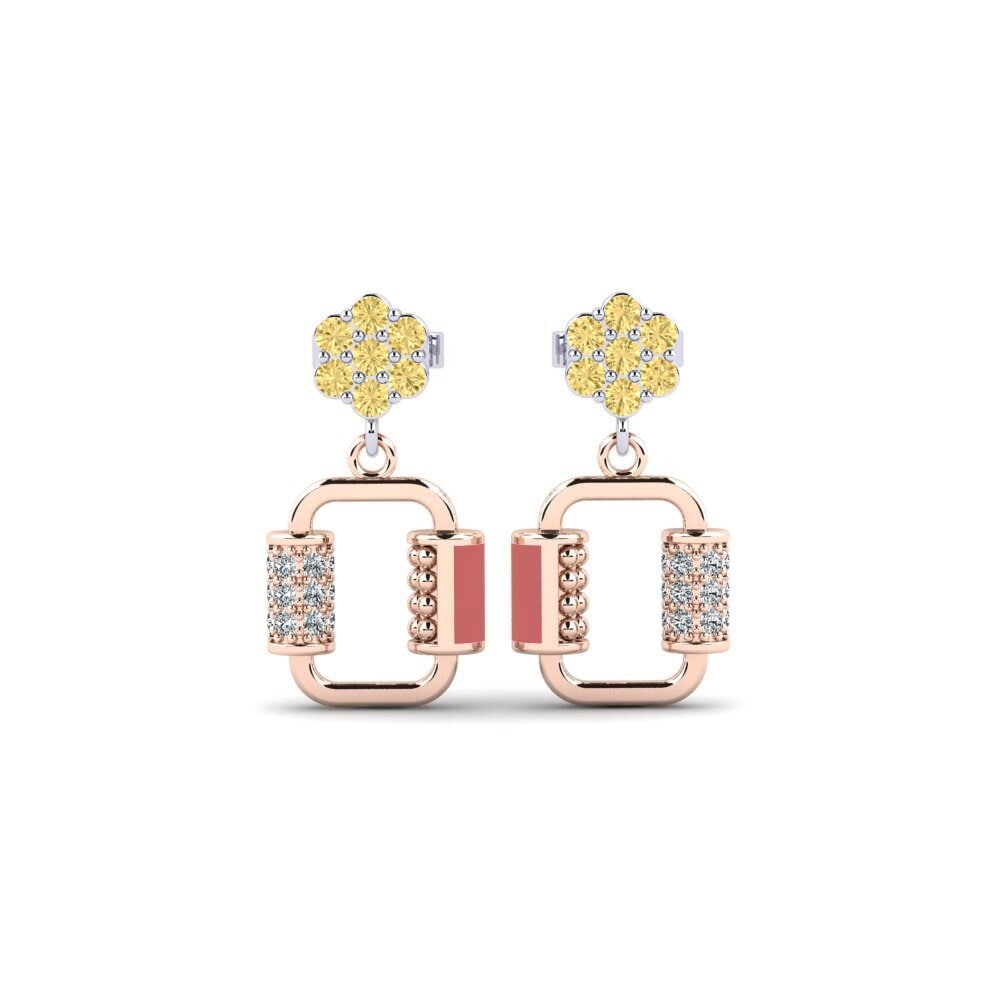 Flower Yellow Diamond 14k Rose & White Gold Earrings