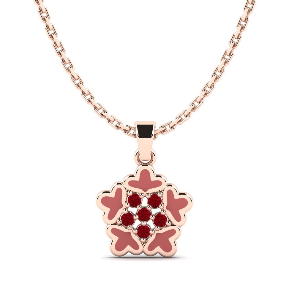 14k Oro Rosa Circonita Roja Colgante para Niño Scoope