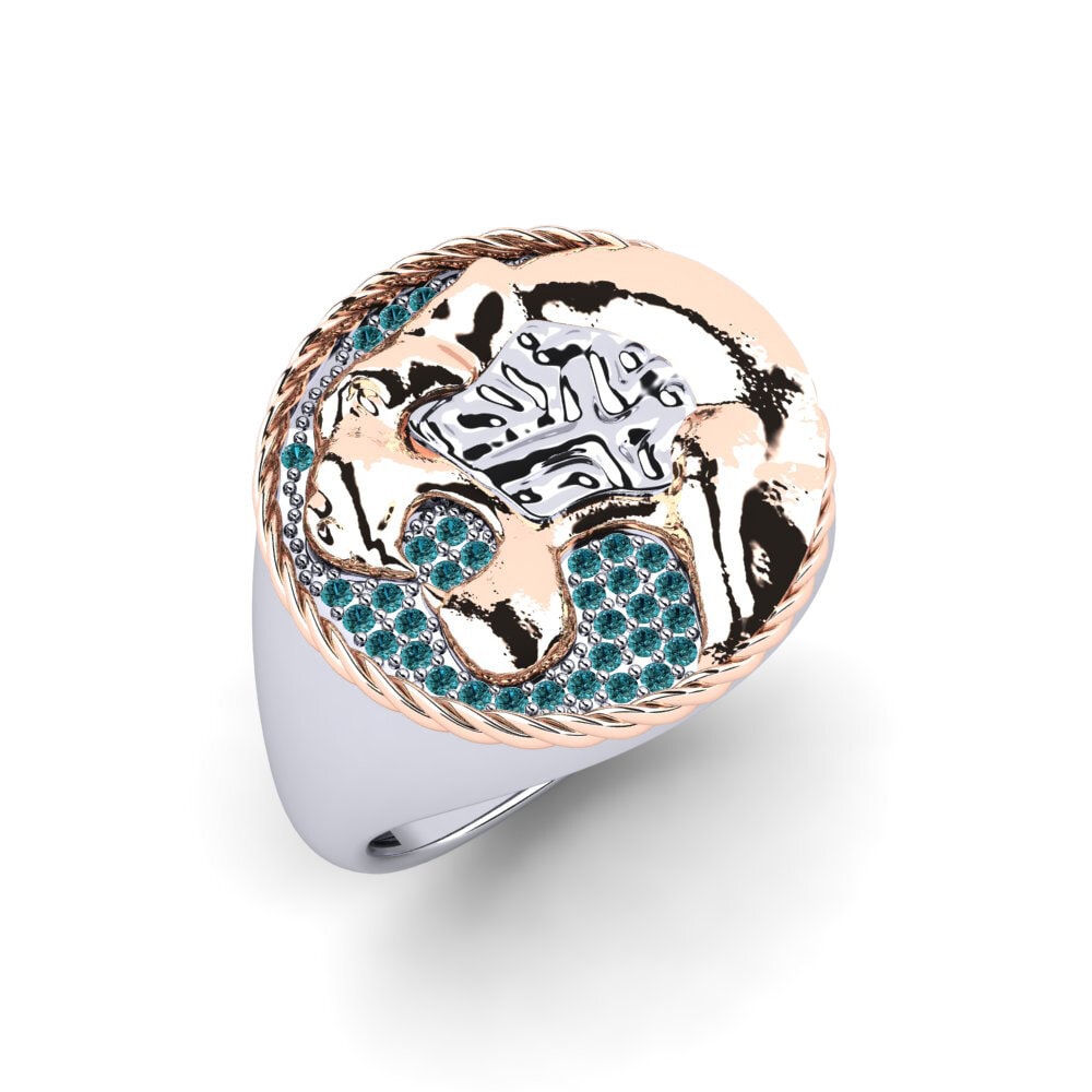 14ct White & Rose Gold Blue Diamond Men's Ring Apoki