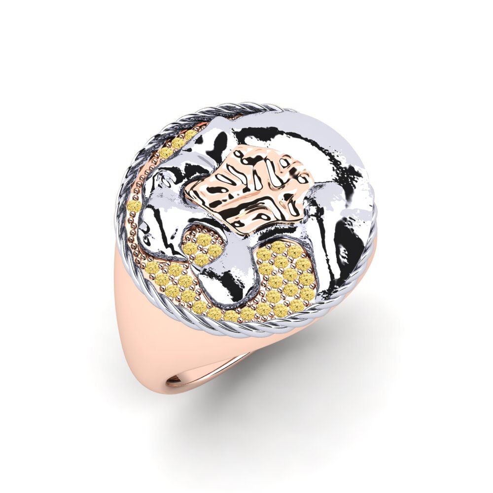 14ct Rose & White Gold Yellow Diamond Men's Ring Apoki