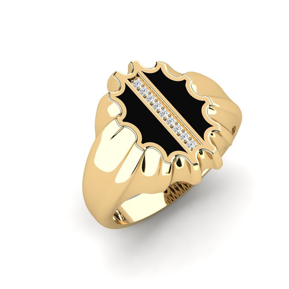 14ct Yellow Gold White sapphire Men's Ring Coquen