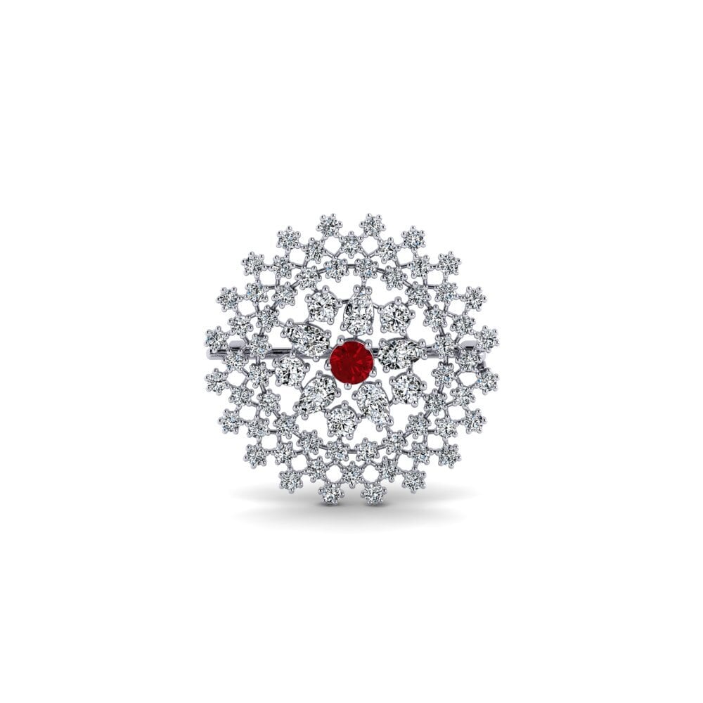 14ct White Gold Red Zirconia Brooch Adginde