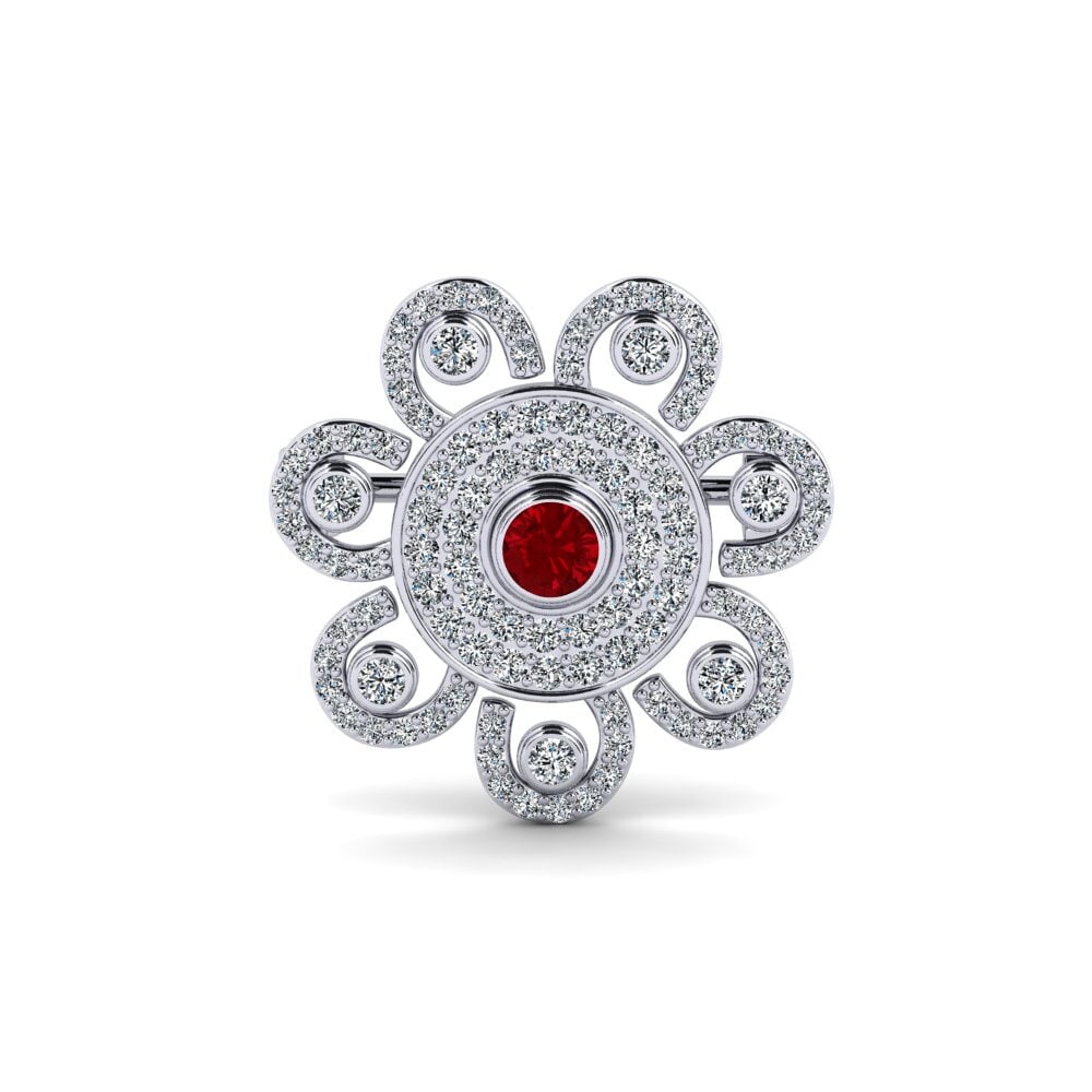 14ct White Gold Red Zirconia Brooch Alsona