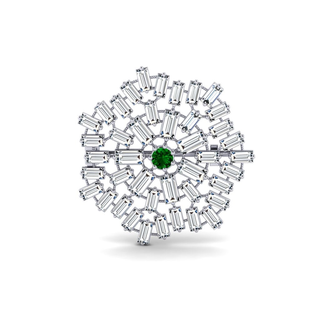 14ct White Gold Green Zirconia Brooch Althean