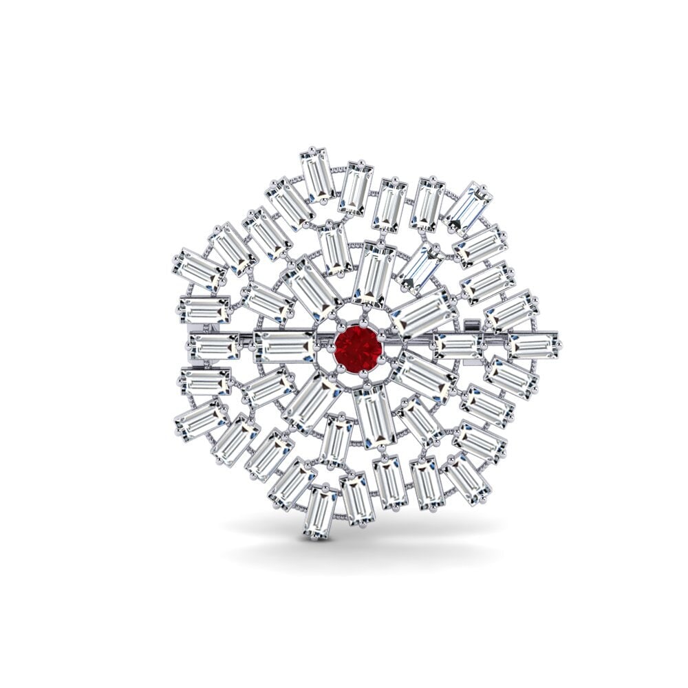 14ct White Gold Red Zirconia Brooch Althean