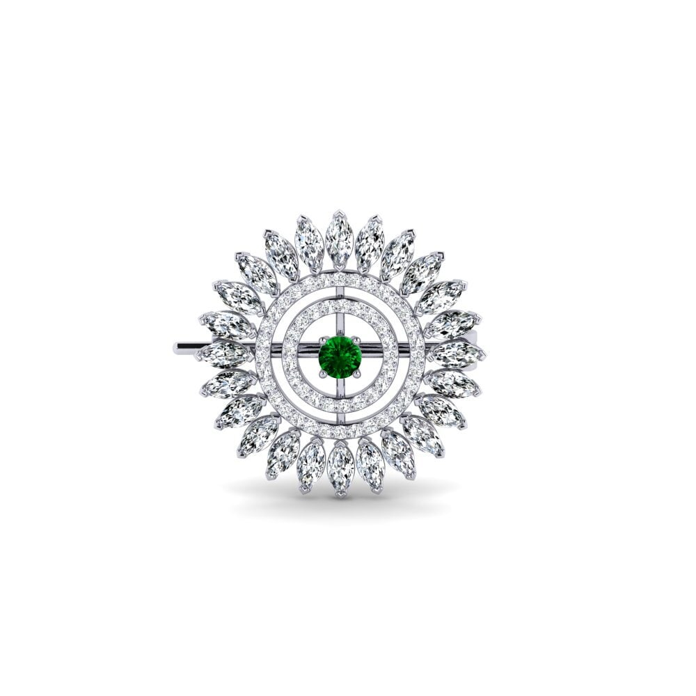 14ct White Gold Green Zirconia Brooch Ambus