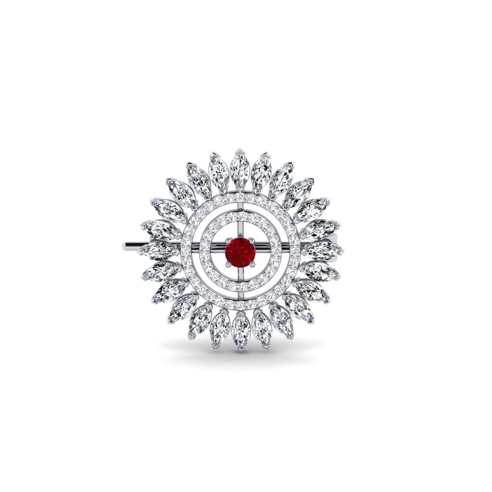 14ct White Gold Red Zirconia Brooch Ambus