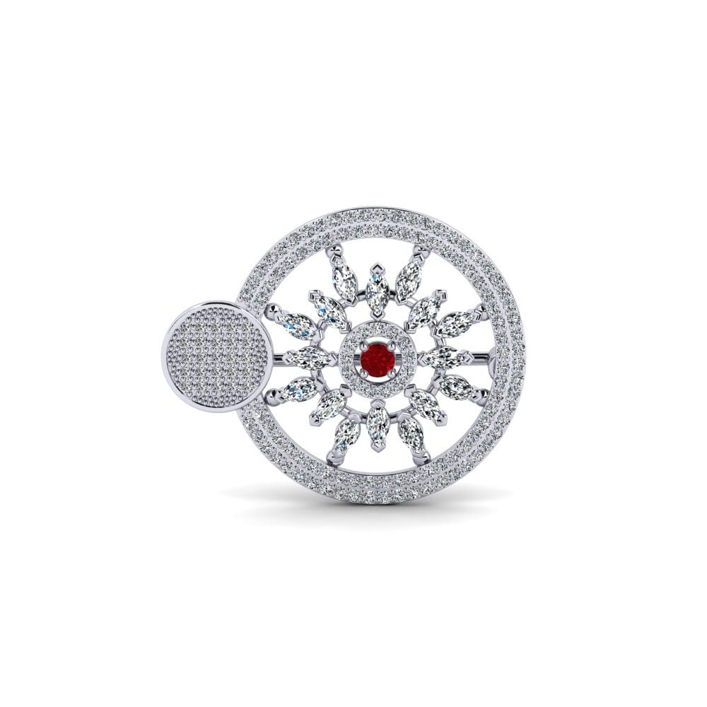 14ct White Gold Red Zirconia Brooch Arricge