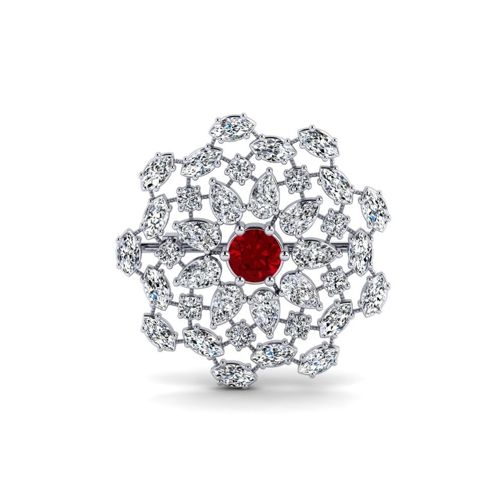 14ct White Gold Red Zirconia Brooch Blanchessa