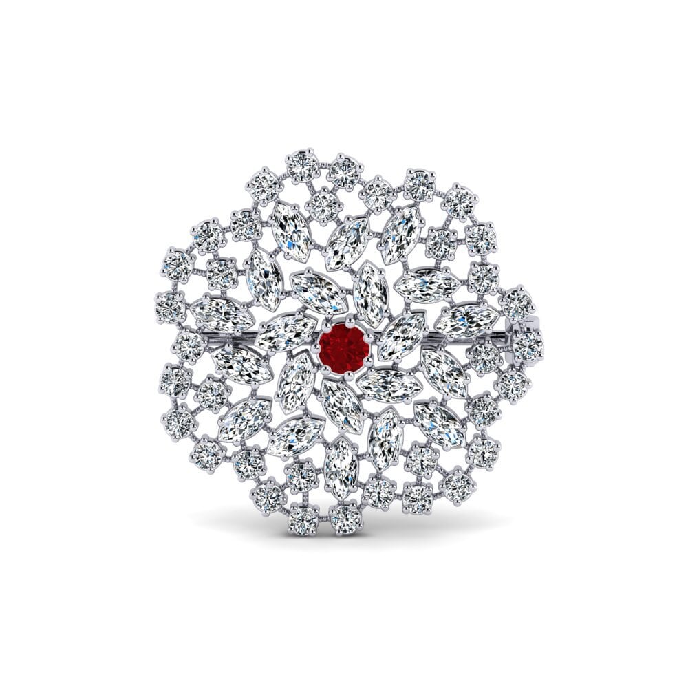 14ct White Gold Red Zirconia Brooch Bradanas