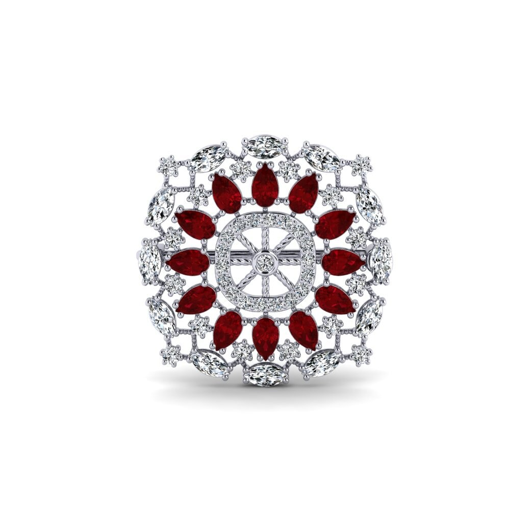 14ct White Gold Red Zirconia Brooch Cumb