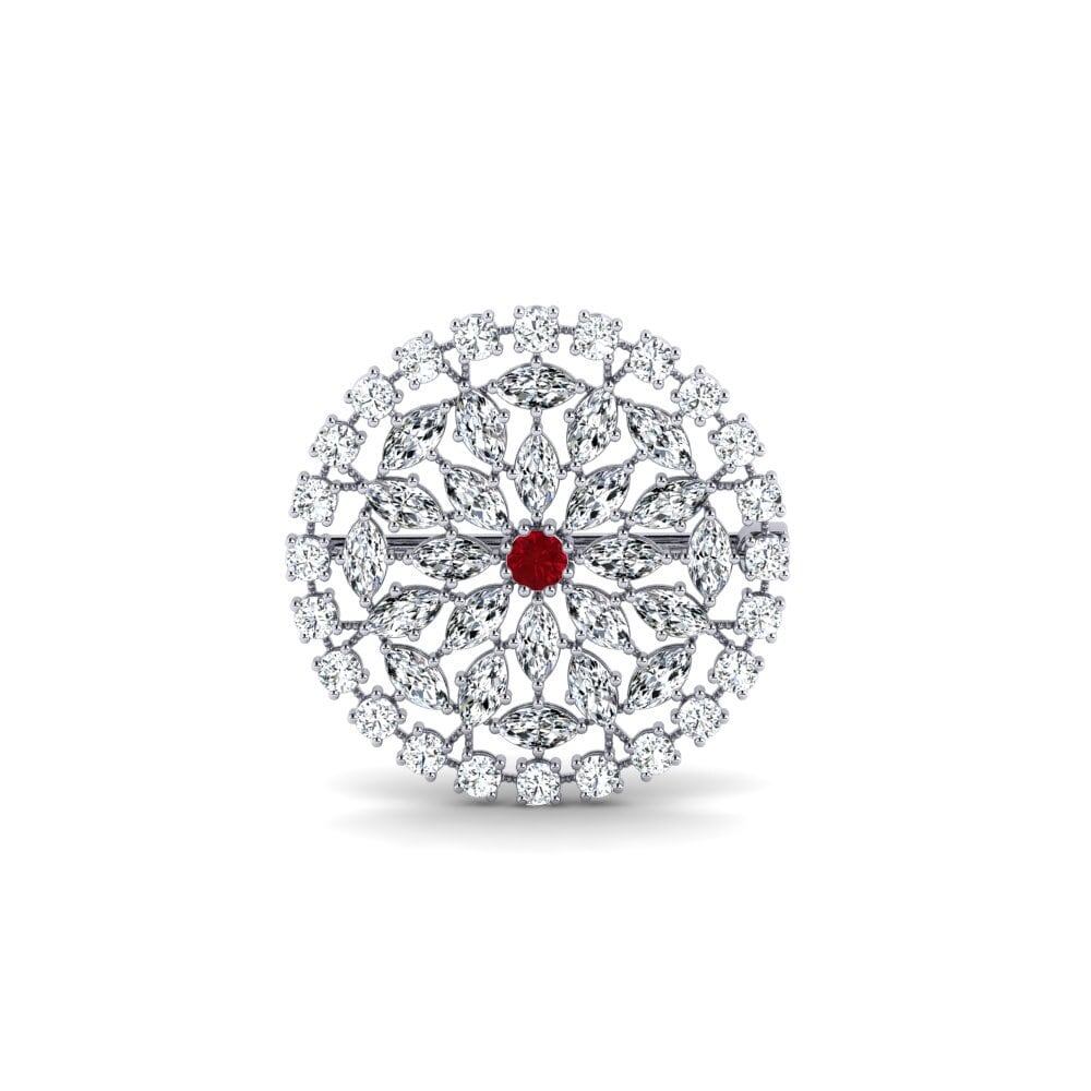 14ct White Gold Red Zirconia Brooch Eska