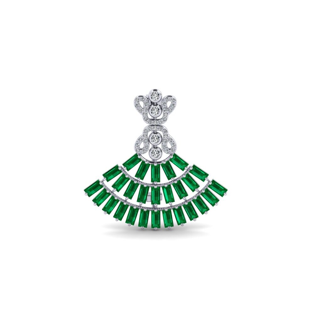 14ct White Gold Green Zirconia Brooch Froggya