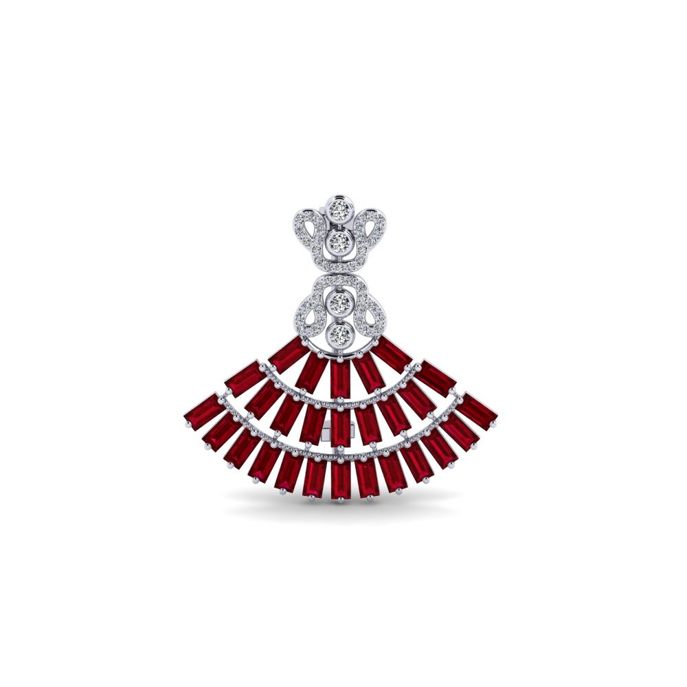14ct White Gold Red Zirconia Brooch Froggya