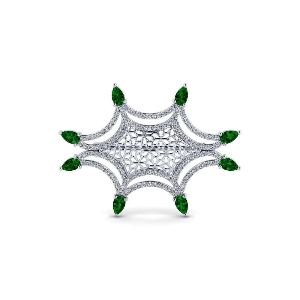 14ct White Gold Green Zirconia Brooch Glann