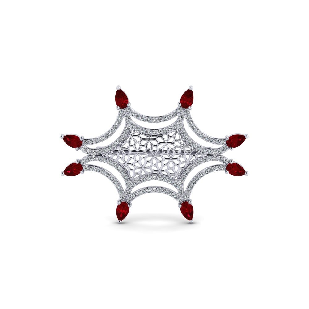 14ct White Gold Red Zirconia Brooch Glann
